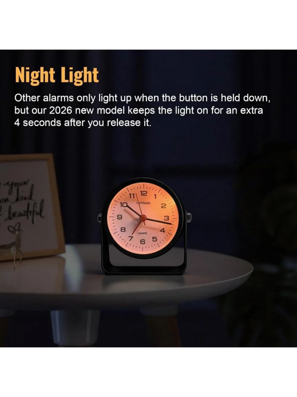 Home Black Analog Quartz Battery Vintage Operated Silent Small Desk Alarm Clock